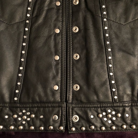 Leather Glam/Metal 80s Rhinestone & Studs Moto Jacket - Picture 3 of 8